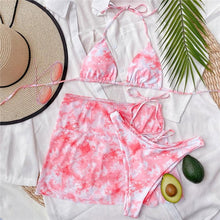 Load image into Gallery viewer, 3 Piece Women Bikini Modern Swimsuit Women High Cut Suit Halter Swimwear Women's Bikini Swimsuits With Wrap Skirt Lace Up Pieces Strings High Cut Bikini Set Bathing Suits Female Triangle Backless Bathing Suit