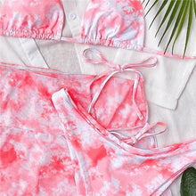 Load image into Gallery viewer, 3 Piece Women Bikini Modern Swimsuit Women High Cut Suit Halter Swimwear Women's Bikini Swimsuits With Wrap Skirt Lace Up Pieces Strings High Cut Bikini Set Bathing Suits Female Triangle Backless Bathing Suit