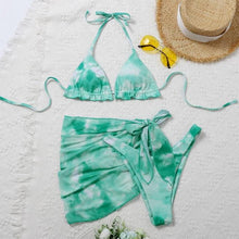Load image into Gallery viewer, 3 Piece Women Bikini Modern Swimsuit Women High Cut Suit Halter Swimwear Women's Bikini Swimsuits With Wrap Skirt Lace Up Pieces Strings High Cut Bikini Set Bathing Suits Female Triangle Backless Bathing Suit
