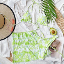 Load image into Gallery viewer, 3 Piece Women Bikini Modern Swimsuit Women High Cut Suit Halter Swimwear Women's Bikini Swimsuits With Wrap Skirt Lace Up Pieces Strings High Cut Bikini Set Bathing Suits Female Triangle Backless Bathing Suit