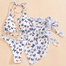 Load image into Gallery viewer, 3 Piece Women Bikini Modern Swimsuit Women High Cut Suit Halter Swimwear Women's Bikini Swimsuits With Wrap Skirt Lace Up Pieces Strings High Cut Bikini Set Bathing Suits Female Triangle Backless Bathing Suit