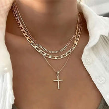 Load image into Gallery viewer, 3-Piece: Women's Retro Luxury Artificial Crystal Cross Stackable Necklace Set