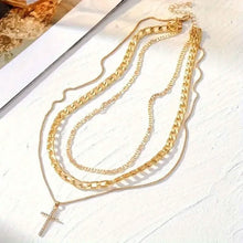 Load image into Gallery viewer, 3-Piece: Women's Retro Luxury Artificial Crystal Cross Stackable Necklace Set