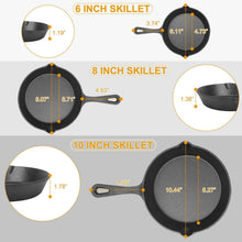 Load image into Gallery viewer, 3-Pieces: Pre-Seasoned Cast Iron Skillet