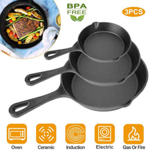 Load image into Gallery viewer, 3-Pieces: Pre-Seasoned Cast Iron Skillet
