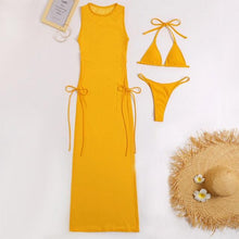 Load image into Gallery viewer, 3 Pieces Set High Neck Swimwear Female Swimsuit Cover-Ups For Women Skirts Bikini Halter Triangle Bathing Suit Maxi Dress Bikini Cover Up