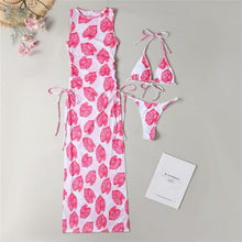 Load image into Gallery viewer, 3 Pieces Set High Neck Swimwear Female Swimsuit Cover-Ups For Women Skirts Bikini Halter Triangle Bathing Suit Maxi Dress Bikini Cover Up