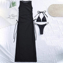 Load image into Gallery viewer, 3 Pieces Set High Neck Swimwear Female Swimsuit Cover-Ups For Women Skirts Bikini Halter Triangle Bathing Suit Maxi Dress Bikini Cover Up