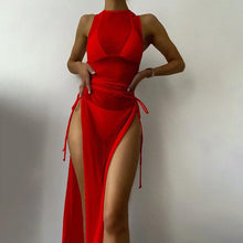 Load image into Gallery viewer, 3 Pieces Set High Neck Swimwear Female Swimsuit Cover-Ups For Women Skirts Bikini Halter Triangle Bathing Suit Maxi Dress Bikini Cover Up