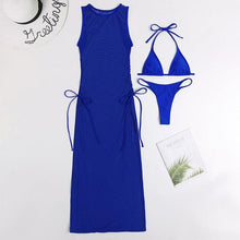 Load image into Gallery viewer, 3 Pieces Set High Neck Swimwear Female Swimsuit Cover-Ups For Women Skirts Bikini Halter Triangle Bathing Suit Maxi Dress Bikini Cover Up