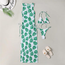 Load image into Gallery viewer, 3 Pieces Set High Neck Swimwear Female Swimsuit Cover-Ups For Women Skirts Bikini Halter Triangle Bathing Suit Maxi Dress Bikini Cover Up
