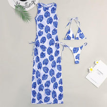 Load image into Gallery viewer, 3 Pieces Set High Neck Swimwear Female Swimsuit Cover-Ups For Women Skirts Bikini Halter Triangle Bathing Suit Maxi Dress Bikini Cover Up