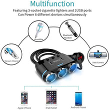 Load image into Gallery viewer, 3 Socket Cigarette Lighter Splitter