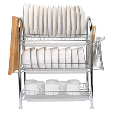 Load image into Gallery viewer, 3-Tier Dish Drying Rack Shelf with 3 Drain Trays Chopping Board