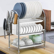 Load image into Gallery viewer, 3-Tier Dish Drying Rack Shelf with 3 Drain Trays Chopping Board