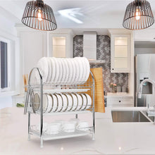 Load image into Gallery viewer, 3-Tier Dish Drying Rack Shelf with 3 Drain Trays Chopping Board