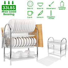 Load image into Gallery viewer, 3-Tier Dish Drying Rack Shelf with 3 Drain Trays Chopping Board
