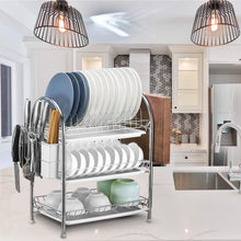 Load image into Gallery viewer, 3-Tier Dish Drying Rack Shelf with 3 Drain Trays Chopping Board