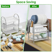 Load image into Gallery viewer, 3-Tier Dish Drying Rack Shelf with 3 Drain Trays Chopping Board