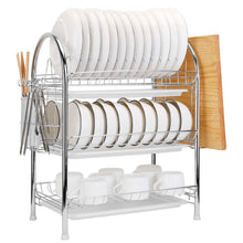 Load image into Gallery viewer, 3-Tier Dish Drying Rack Shelf with 3 Drain Trays Chopping Board