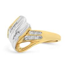Load image into Gallery viewer, 10K Yellow and White Gold 1.00 Cttw Round And Baguette-Cut Diamond Accent Bypass Ring (H-I Color, I2-I3 Clarity) - Ring Size 7