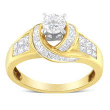 Load image into Gallery viewer, 14K Two-Toned Gold Round, Baguette and Princess Cut Diamond Ring (1 1/8 Cttw, H-I Color, SI2-I1 Clarity) - Size 6