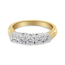 Load image into Gallery viewer, 18K Yellow Gold 1.0 Cttw 4 Prong Set Round Cut Diamond Step up 5 Stone Ring Band (F-G Color, SI1-SI2 Clarity) - Size 6