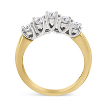 Load image into Gallery viewer, 18K Yellow Gold 1.0 Cttw 4 Prong Set Round Cut Diamond Step up 5 Stone Ring Band (F-G Color, SI1-SI2 Clarity) - Size 6