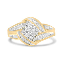 Load image into Gallery viewer, 10K Yellow and White Gold 3/4 Cttw Diamond Cluster and Swirl Ring (H-I Color, I1-I2 Clarity)