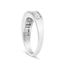 Load image into Gallery viewer, 14K White Gold Alternating 1.0 Cttw Round and Baguette Diamond Channel Band Ring