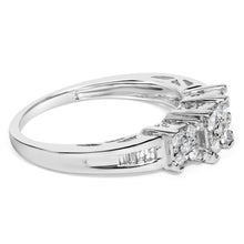 Load image into Gallery viewer, 10K White Gold 1/2 Cttw Brilliant & Baguette Cut Diamond 3 Stone Design with 3 Square Clusters Engagement Ring (H-I Color, SI2-I1 Clarity) - Size 6-3/4