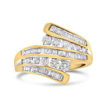 Load image into Gallery viewer, 10K Yellow Gold 1 Cttw Round and Baguette-Cut Diamond Multi Row Bypass Ring Band (H-I Color, I1-I2 Clarity) - Ring Size 7