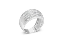 Load image into Gallery viewer, .925 Sterling Silver 1.0 Cttw Baguette-Cut Diamond 6-Row Channel Set Domed Tapered Cocktail Fashion Ring (H-I Color, I2-I3 Clarity) - Size 6-1/2