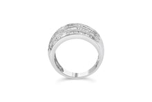 Load image into Gallery viewer, .925 Sterling Silver 1.0 Cttw Baguette-Cut Diamond 6-Row Channel Set Domed Tapered Cocktail Fashion Ring (H-I Color, I2-I3 Clarity) - Size 6-1/2