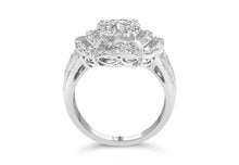 Load image into Gallery viewer, 14K White Gold 1.0 Cttw Round & Baguette Cut Diamond Floral Cluster Quatrefoil Channel Set Band Cocktail Statement Ring (H-I Color, SI2-I1 Clarity) - Size 6-3/4