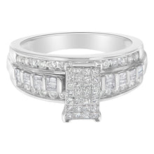 Load image into Gallery viewer, 14K White Gold 1.0 Cttw Mixed-Cut Diamond Rectangle Invisible-Set Composite Cluster Ring with Bar- and Channel-Set Band (H-I Color, SI2-I1 Clarity) - Size 7