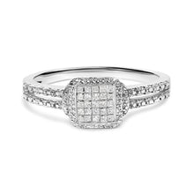 Load image into Gallery viewer, .925 Sterling Silver 1/4 Cttw Princess-cut Diamond Composite Ring with Beaded Halo (H-I Color, SI1-SI2 Clarity) - Size 7