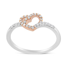 Load image into Gallery viewer, 14K Rose Gold Plated and White .925 Sterling Silver 1/5 Cttw Round-Cut Diamond Open Heart Promise Ring (I-J Color, I2-I3 Clarity) - Ring Size 7