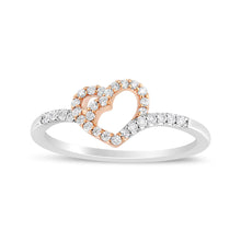 Load image into Gallery viewer, 14K Rose Gold Plated and White .925 Sterling Silver 1/5 Cttw Round-Cut Diamond Open Heart Promise Ring (I-J Color, I2-I3 Clarity) - Ring Size 7