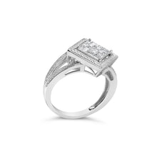 Load image into Gallery viewer, .925 Sterling Silver 1/3 Cttw Invisible Set Princess-Cut Diamond Rhombus and Beaded Halo Ring (H-I Color, SI1-SI2 Clarity) - Ring Size 7