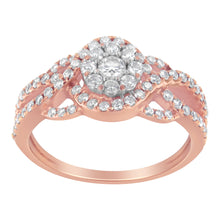 Load image into Gallery viewer, 10K Rose Gold 3/4 Cttw Diamond Floral Cluster Head and Twisted Shank Cocktail Ring (H-I Color, SI1-SI2 Clarity)- Size 7