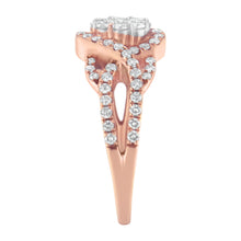 Load image into Gallery viewer, 10K Rose Gold 3/4 Cttw Diamond Floral Cluster Head and Twisted Shank Cocktail Ring (H-I Color, SI1-SI2 Clarity)- Size 7