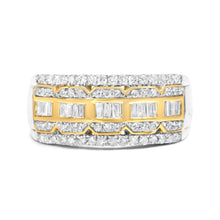 Load image into Gallery viewer, 10K White and Yellow Gold 1.00 Cttw Baguette and Round cut Diamond Art Deco Multi-Row Ring Band (I-J Color, I1-I2 Clarity) - Ring Size 7