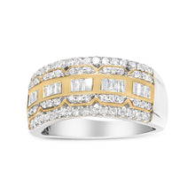 Load image into Gallery viewer, 10K White and Yellow Gold 1.00 Cttw Baguette and Round cut Diamond Art Deco Multi-Row Ring Band (I-J Color, I1-I2 Clarity) - Ring Size 7