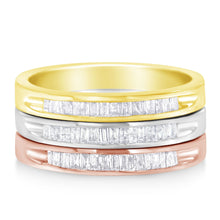 Load image into Gallery viewer, 10K Yellow, White and Rose Gold over .925 Sterling Silver 5/8 Cttw Diamond Channel-Set Stackable Band Ring Set (H-I Color, I1-I2 Clarity) - Size 6 3/4
