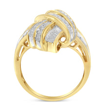 Load image into Gallery viewer, 10K Yellow Gold Plated .925 Sterling Silver 1.0 Cttw Round & Baguette Diamond Knot Channel Statement Ring (I-J Color, I2-I3 Clarity) - Size 6