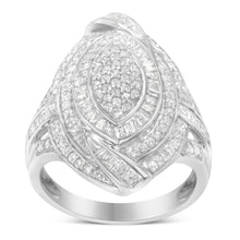 Load image into Gallery viewer, .925 Sterling Silver & 1-1/8 Cttw Diamond Marquise Shaped Cluster Triple Halo Knot Cocktail Fashion Ring (I-J Color, I2-I3 Clarity) - Size 6