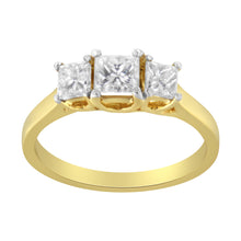 Load image into Gallery viewer, 10K Yellow Gold Princess-Cut Diamond Three Stone Band Ring (1 Cttw, J-K Color, I1-I2 Clarity) - Size 6