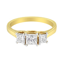 Load image into Gallery viewer, 10K Yellow Gold Princess-Cut Diamond Three Stone Band Ring (1 Cttw, J-K Color, I1-I2 Clarity) - Size 6
