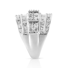 Load image into Gallery viewer, .925 Sterling Silver 2.0 Cttw Round & Baguette Cut Diamond Multi-Row Channel Set Tapered Cocktail Fashion Ring (I-J Color, I3 Clarity) - Size 7